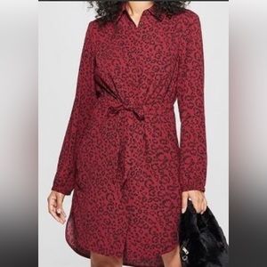 EUC A New Day leopard print maroon button down tunic/dress, size small
